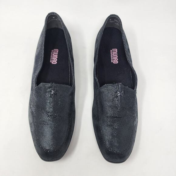 Munro Loafers Women 11 Wide Black Sheen Lizard Texture Low Rubber Heel 800080 - Picture 3 of 11